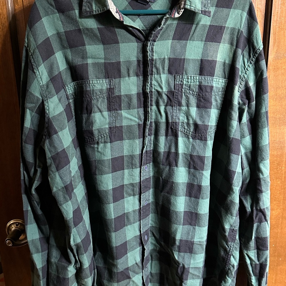 Lands' End Dark Green and Black Checkered Shirt